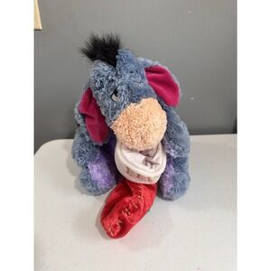 Christmas Eeyore Plush 12" Red Stocking Green Scarf Disney Store 2001 Vintage
